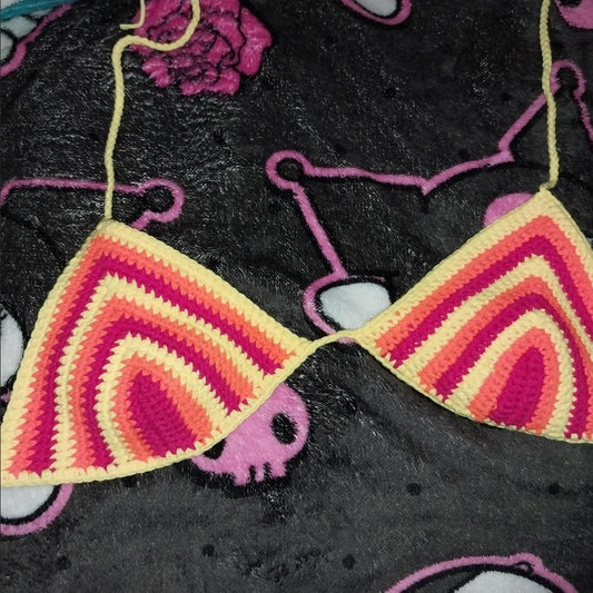 multicolored striped bikini top