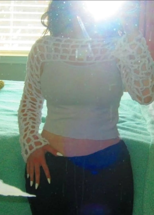 fuzzy white mesh shrug