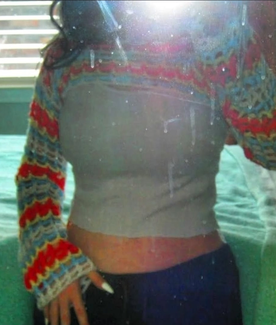 multicolored mesh shrug